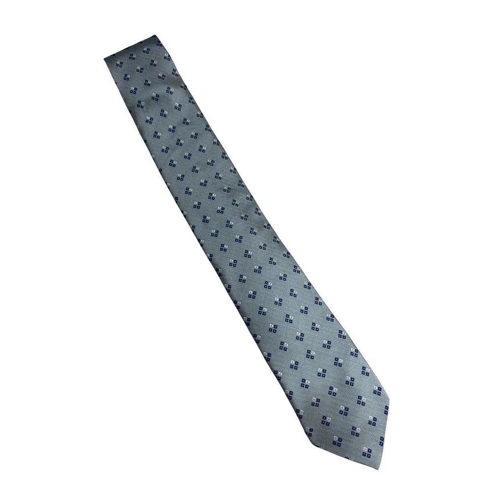 Brooks‎ Brothers Tie Men OS Blue Geometric Silk Red Fleece Herringbone USA B48